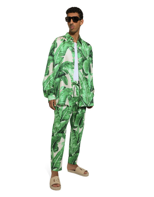 OVERSIZE SILK SHIRT WITH BANANA-TREE PRINT