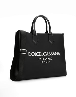 LARGE NYLON SHOPPER WITH RUBBERIZED LOGO