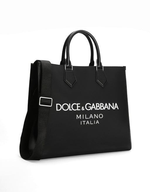 LARGE NYLON SHOPPER WITH RUBBERIZED LOGO