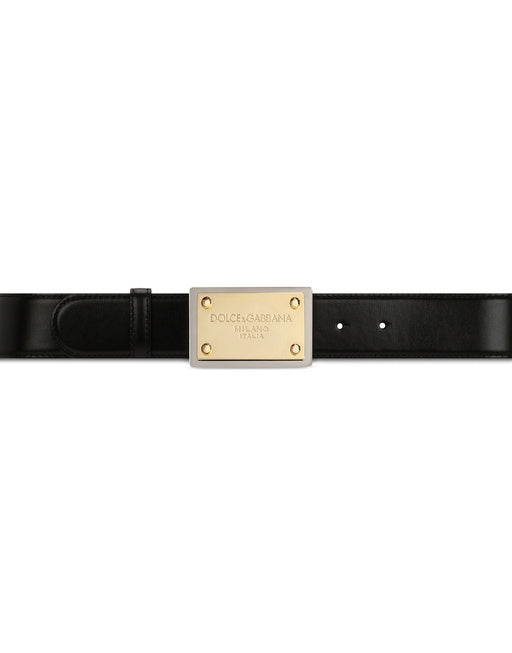 CALFSKIN BELT WITH BRANDED TAG