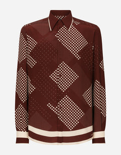 PRINTED CREPE DE CHINE SILK MARTINI-FIT SHIRT