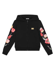 JERSEY HOODIE WITH TULIP PRINT AND BRANDED TAG