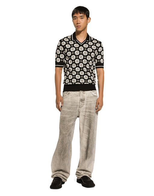SILK JACQUARD V-NECK POLO-SHIRT WITH DG LOGO