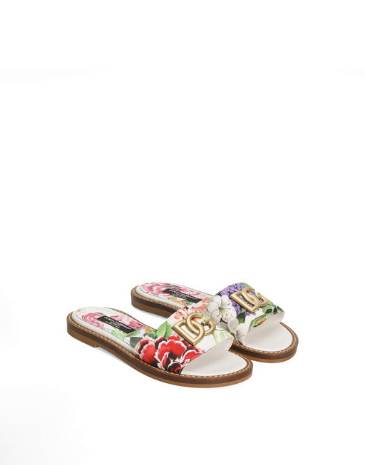 FLAT CANVAS SLIDERS WITH FLOWER AND DG LOGO PRINT
