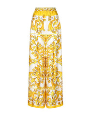 MAJOLICA-PRINT SILK TWILL PANTS WITH ELASTICATED WAISTBAND
