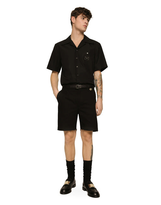COIN DETAIL STRETCH COTTON TWILL BERMUDA SHORTS