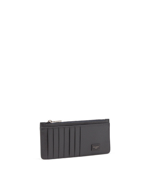 VERTICAL DAUPHINE CALFSKIN CARD HOLDER WITH BRANDED PLATE