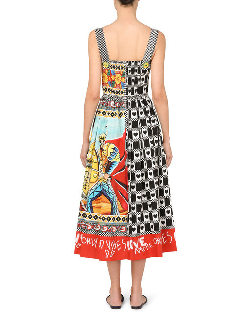 LONG PATCHWORK-PRINT POPLIN DRESS