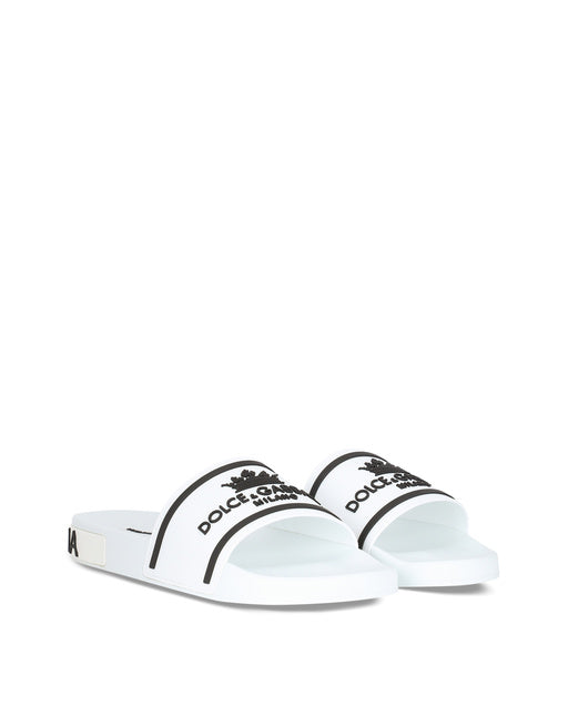 RUBBER BEACHWEAR SLIDERS WITH DOLCE&GABBANA MILANO AND CROWN