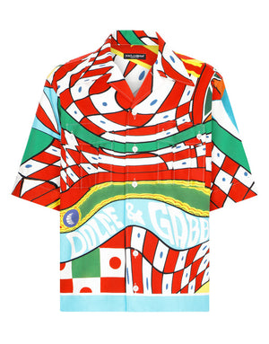 CARRETTO-PRINT STRETCH DRILL HAWAIIAN SHIRT