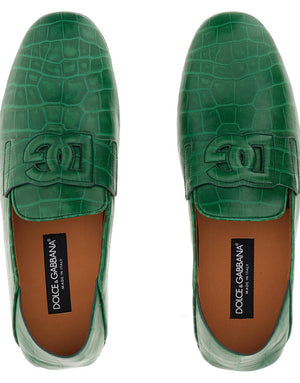 CROCODILE-PRINT CALFSKIN DRIVER SHOES