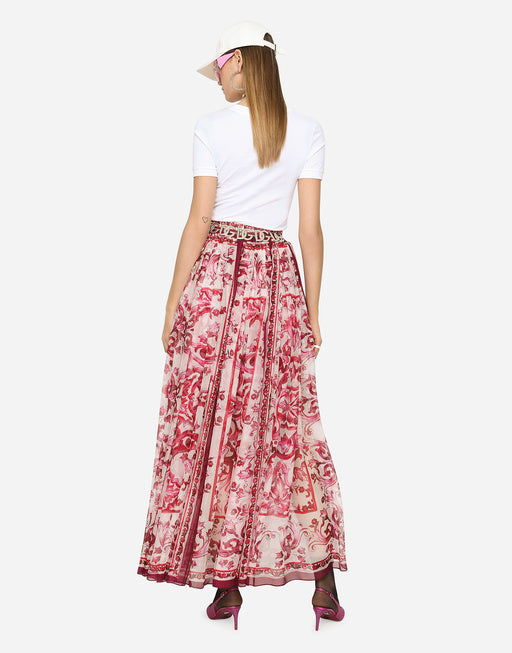 LONG MAJOLICA-PRINT CHIFFON SKIRT