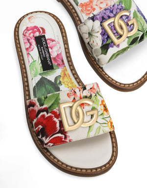 FLAT CANVAS SLIDERS WITH FLOWER AND DG LOGO PRINT