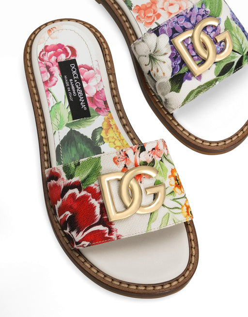 FLAT CANVAS SLIDERS WITH FLOWER AND DG LOGO PRINT