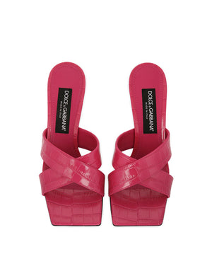 CROCODILE-PRINT CALFSKIN MULES WITH DG POP HEEL