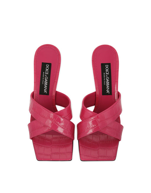 CROCODILE-PRINT CALFSKIN MULES WITH DG POP HEEL