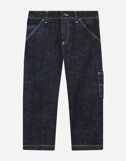 WORKER BLUE WASH JEANS WITH LARGE POCKETS