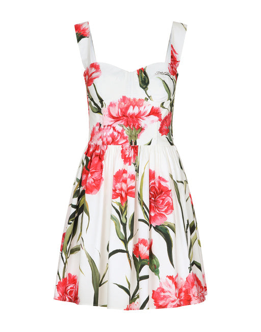SHORT CARNATION-PRINT POPLIN DRESS