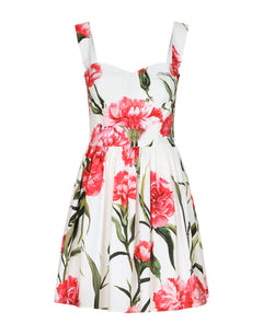 SHORT CARNATION-PRINT POPLIN DRESS