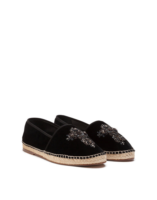 VELVET ESPADRILLES WITH ROPE SOLE AND CROSS EMBROIDERY