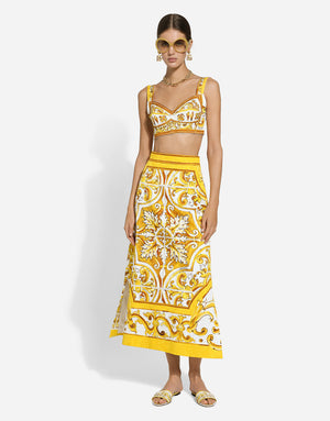 COTTON POPLIN CORSET CROP TOP WITH MAJOLICA PRINT