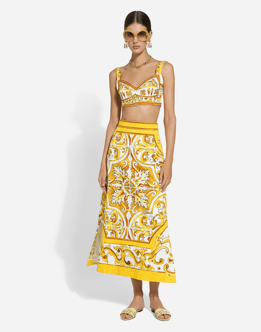 COTTON POPLIN CORSET CROP TOP WITH MAJOLICA PRINT