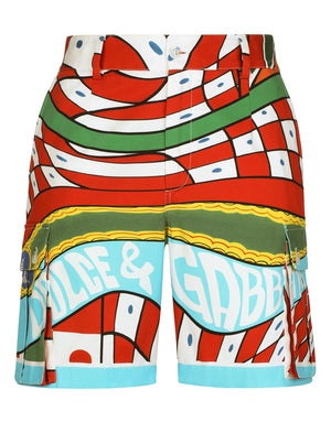 CARRETTO-PRINT STRETCH DRILL CARGO SHORTS