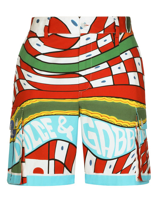 CARRETTO-PRINT STRETCH DRILL CARGO SHORTS