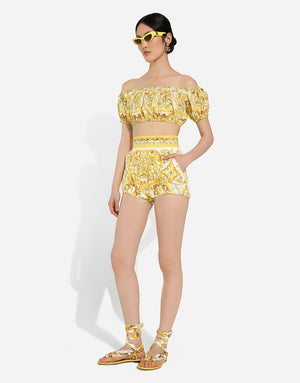 MAJOLICA-PRINT POPLIN CROP TOP