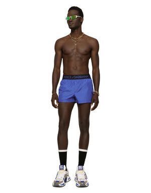 SHORT SWIM TRUNKS WITH BRANDED STRETCH WAISTBAND