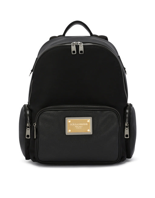 NYLON AND GRAINY CALFSKIN BACKPACK