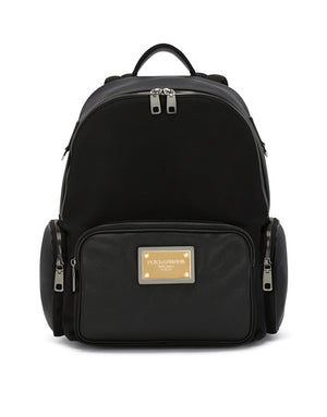 NYLON AND GRAINY CALFSKIN BACKPACK