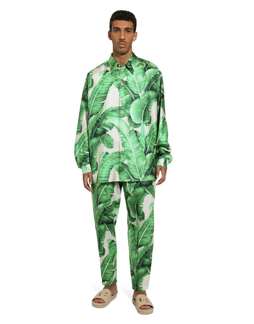 OVERSIZE SILK SHIRT WITH BANANA-TREE PRINT
