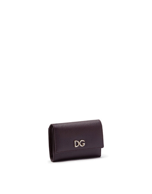 SMALL CONTINENTAL WALLET WITH DG RHINESTONES IN DAUPHINE CALFSKIN