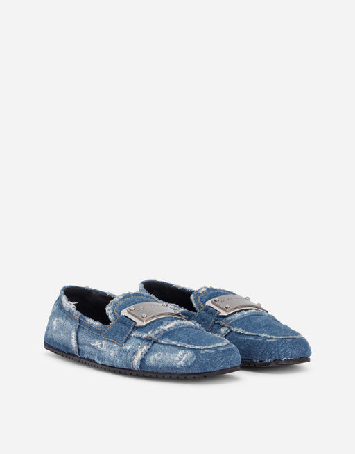 PATCHWORK DENIM LOAFERS WITH LOGO TAG