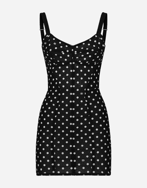 POLKA-DOT MARQUISETTE MINIDRESS WITH CORSET DETAILS