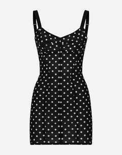 POLKA-DOT MARQUISETTE MINIDRESS WITH CORSET DETAILS