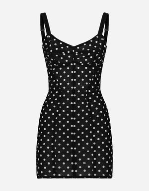 POLKA-DOT MARQUISETTE MINIDRESS WITH CORSET DETAILS