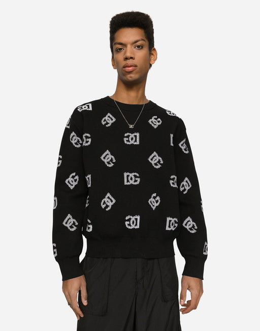 ROUND-NECK TECHNICAL JACQUARD SWEATER WITH DG DETAILING
