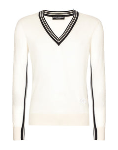SILK V-NECK SWEATER WITH DG EMBROIDERY