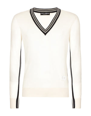 SILK V-NECK SWEATER WITH DG EMBROIDERY