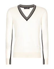 SILK V-NECK SWEATER WITH DG EMBROIDERY