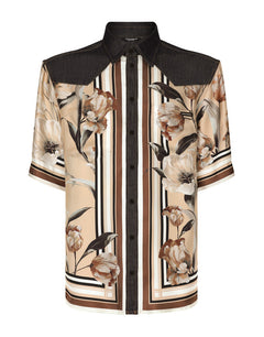 SILK AND DENIM SHIRT WITH FLORAL PRINT
