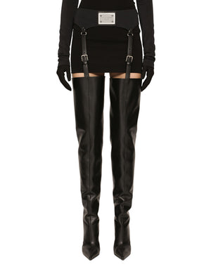 CALFSKIN THIGH-HIGH BOOTS WITH GARTER