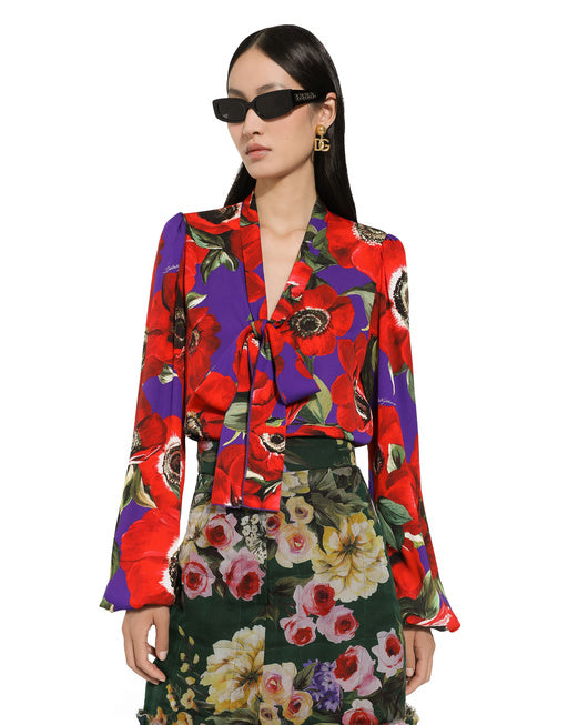 CHARMEUSE SHIRT WITH ANEMONE PRINT