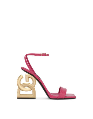 CROCODILE-PRINT CALFSKIN SANDALS WITH DG POP HEEL