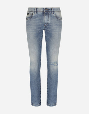 LIGHT BLUE STRETCH SKINNY JEANS WITH RIPS