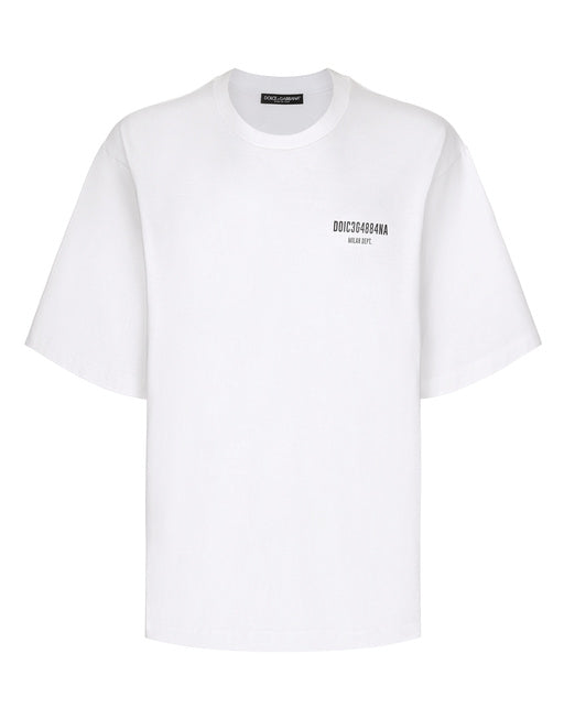 PRINTED COTTON JERSEY T-SHIRT WITH DGVIB3 PATCH
