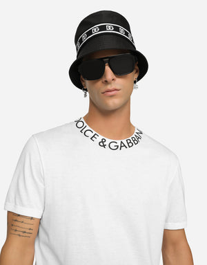 NYLON BUCKET HAT WITH BRANDED-BAND PRINT