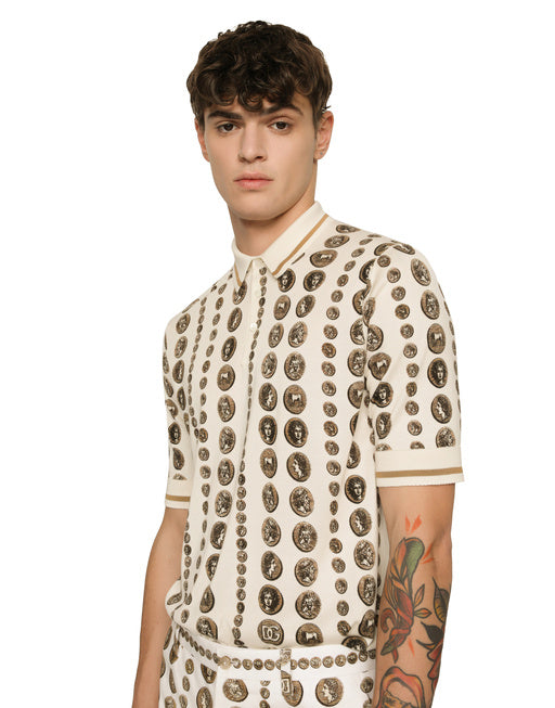 COIN PRINT SILK POLO SHIRT